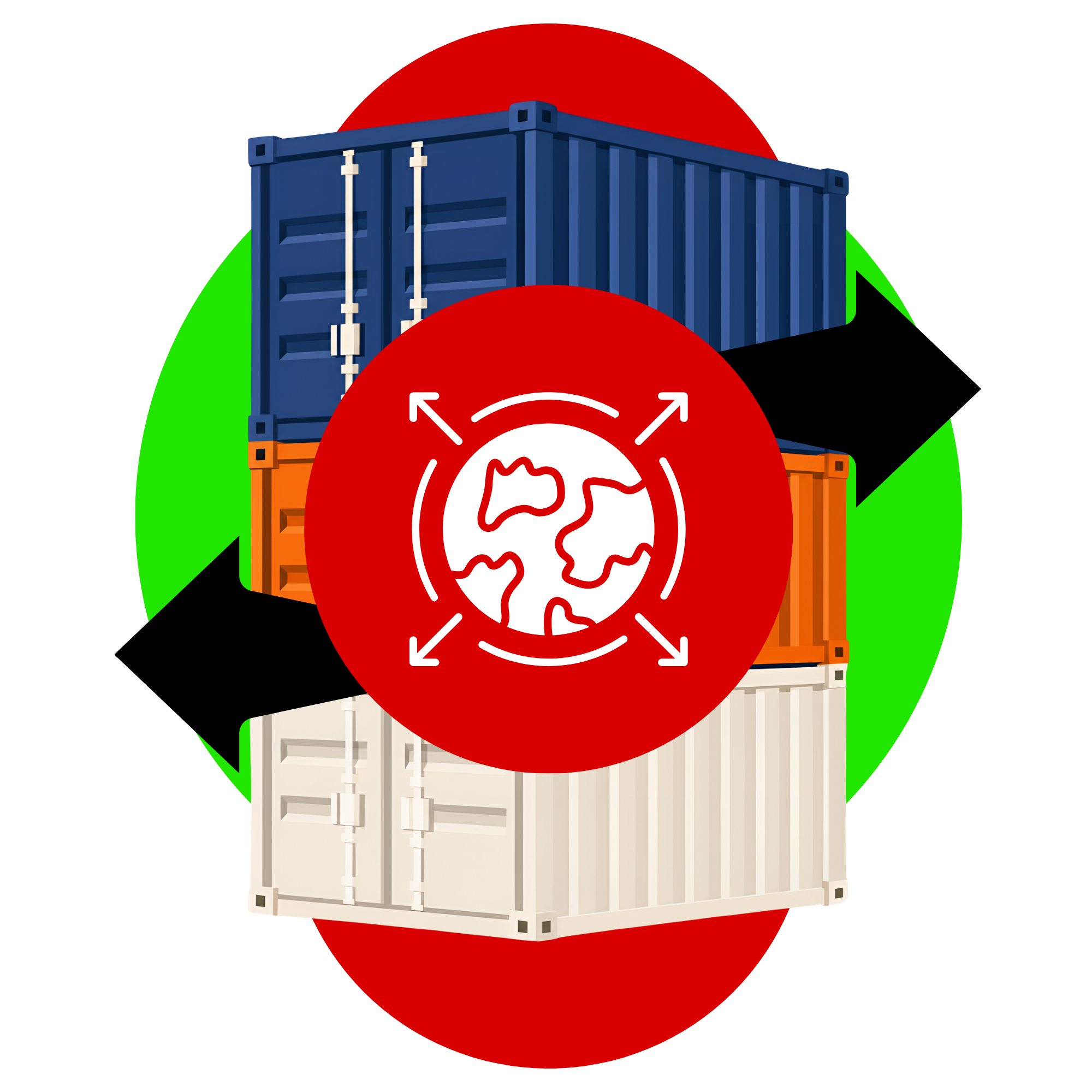 Illustration of shipping containers with a global distribution icon