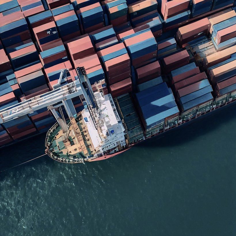 Containers stacked on a vessel